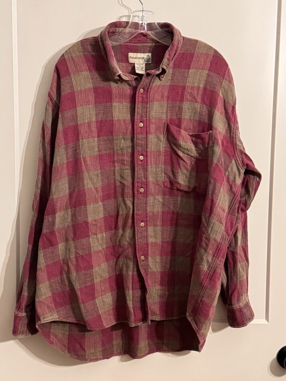 Fieldmaster Flannel Sz XL Plaid Button Up Cotton Red Plaid Lumberjack Gorpcore